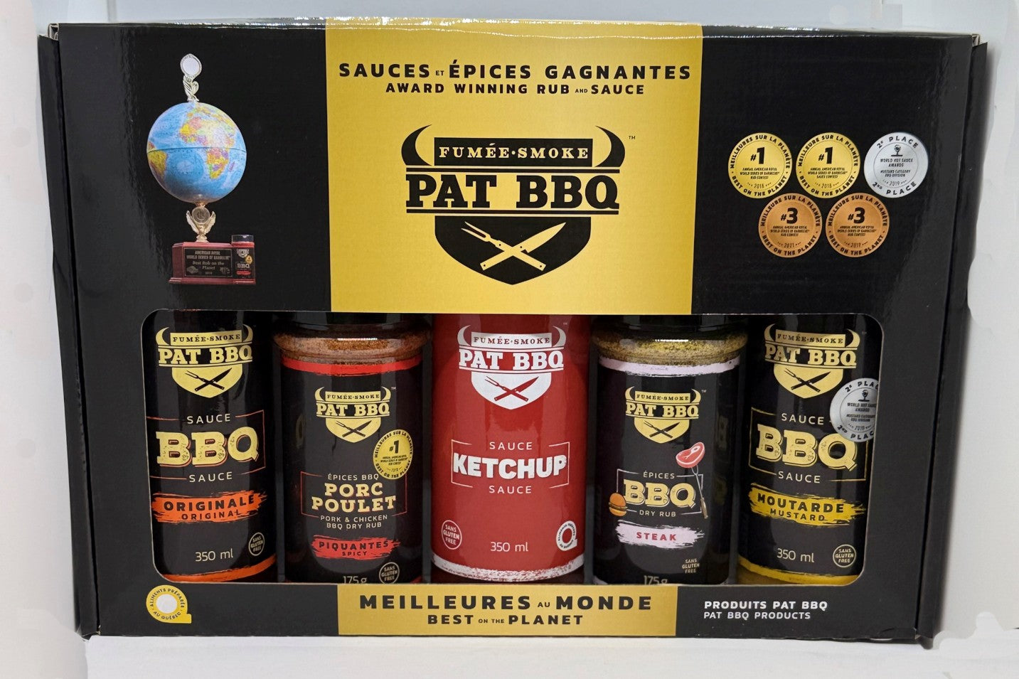 Boite cadeau 3 sauces (Ketchup / Originale / Moutarde ) et 2 épices (Steak / Piquante)