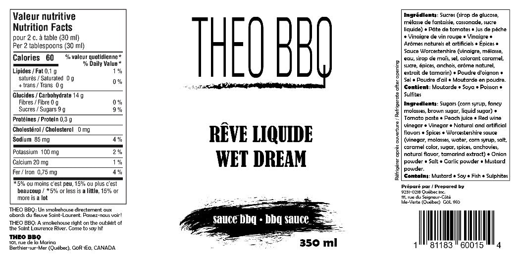 THEO BBQ - Sauce BBQ Rêve Liquide 350 ml
